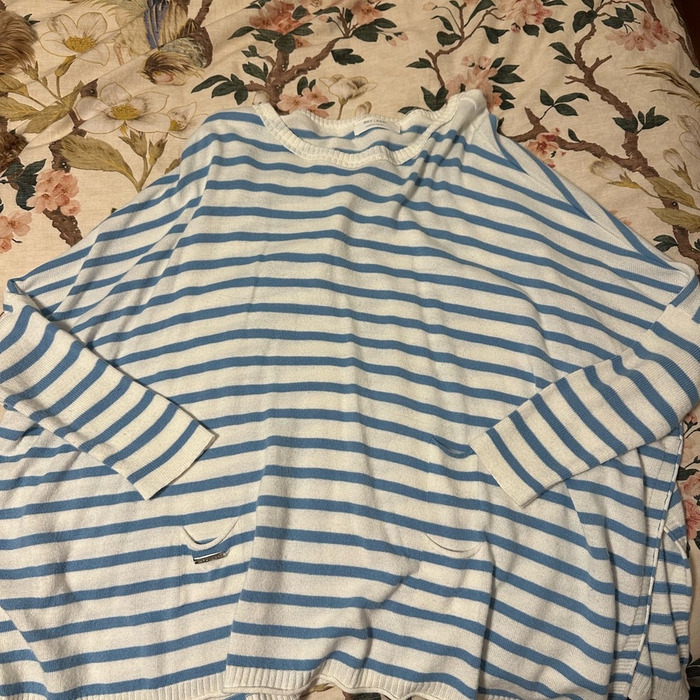 Striped Blue and White Women's Crew Neck Sweater
